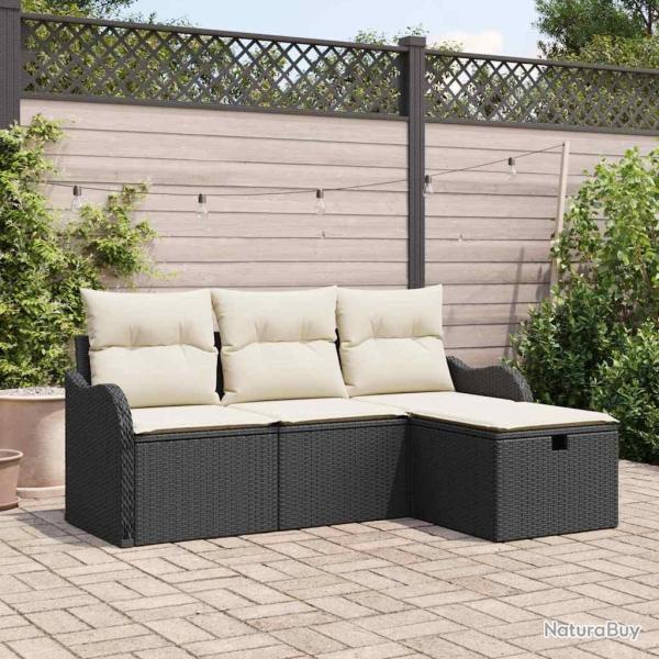 Ensemble de canap� de jardin 4 pcs Noir et Cr�me polyrotin