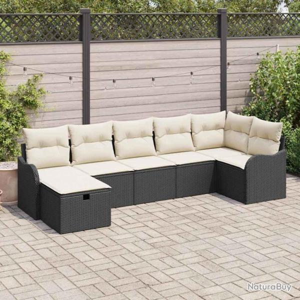 Ensemble de Canap�s avec coussin Noir et Cr�me polyrotin