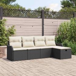 Ensemble de canap&eacute; de jardin 5 pcs Noir et cr&egrave;me Poly rotin