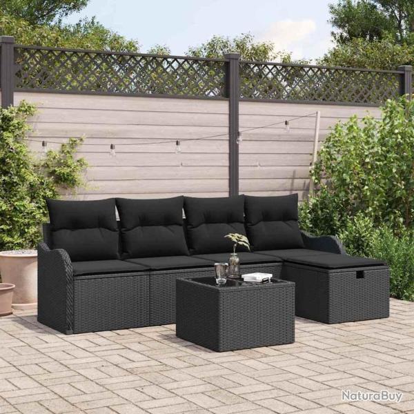 Ensemble de canap� de jardin avec coussin 6 pcs Noir polyrotin