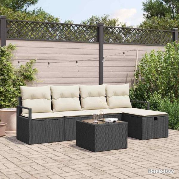 Ensemble de Canap�s avec coussin 6 pcs Noir et Cr�me polyrotin
