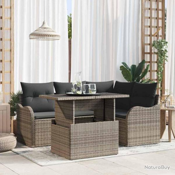 Ensemble de canap� de jardin 5 pcs Gris Poly Rattan