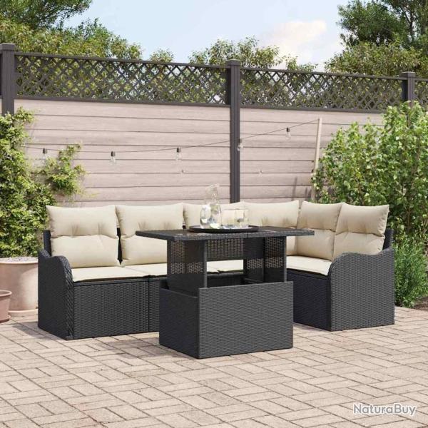 Ensemble de canap� de jardin 6 pcs Noir Poly Rattan