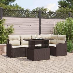 Ensemble de canap&eacute; de jardin 6 pcs Marron Poly Rattan