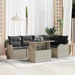 Ensemble de canap&eacute; de jardin 6 pcs Gris clair Poly Rattan