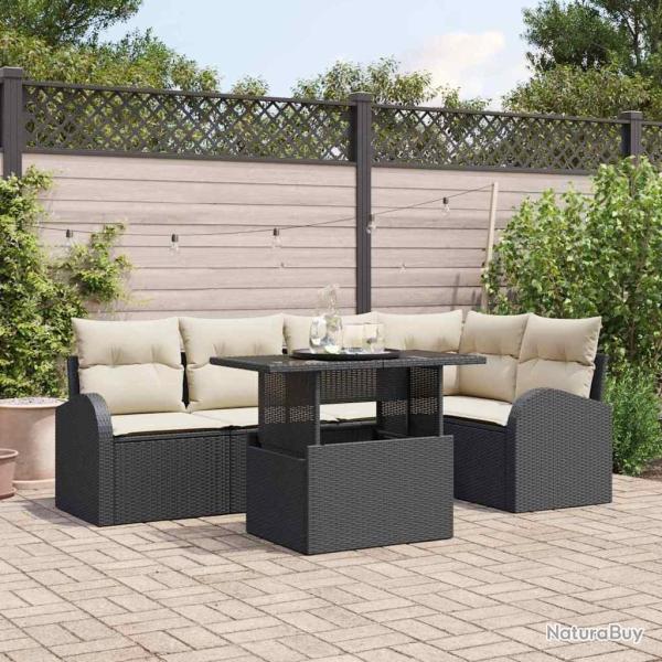 Ensemble de canap� de jardin avec coussin 6 pcs Noir Poly rotin