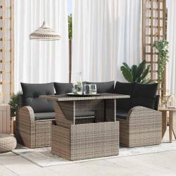 Ensemble de canap&eacute; de jardin avec coussin 5 pcs Gris Poly rotin