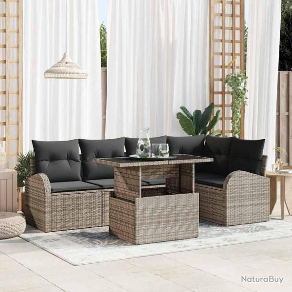 Ensemble de canap� de jardin avec coussin 6 pcs Gris Poly rotin