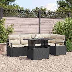 Ensemble de canap&eacute; de jardin 6 pcs Noir Poly rotin