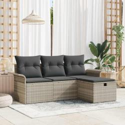 Ensemble de canap&eacute; de jardin 4 pcs Gris clair Poly rotin