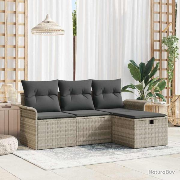 Ensemble de canap� de jardin 4 pcs Gris clair Poly rotin