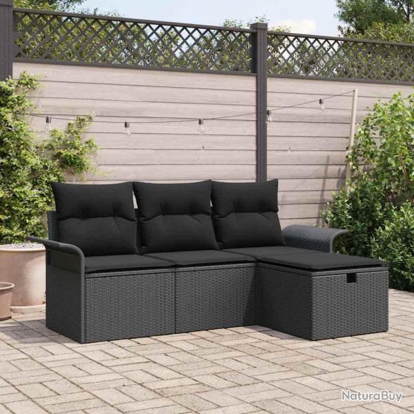 Ensemble de canap� de jardin avec coussin 4 pcs Noir polyrotin