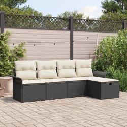 Ensemble de canap&eacute; de jardin 5 pcs Noir et Cr&egrave;me polyrotin