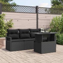 Ensemble de canap&eacute; de jardin avec coussin 5 pcs Noir Poly rotin