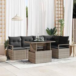 Ensemble de canap&eacute; de jardin avec coussin 6 pcs Gris Poly rotin