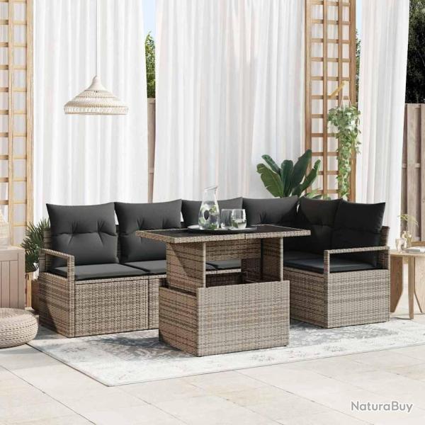 Ensemble de canap� de jardin avec coussin 6 pcs Gris Poly rotin