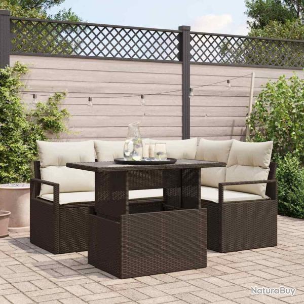 Ensemble de canap� de jardin 5 pcs Marron Poly rotin