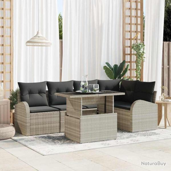 Ensemble de canap� de jardin 6 pcs Gris clair Poly rotin