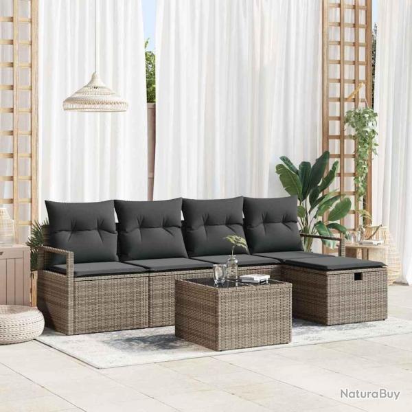Ensemble de Canap�s avec coussin 6 pcs Gris polyrotin