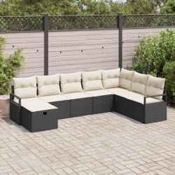 Ensemble de Canap&eacute;s avec coussin 8 pcs Noir et Cr&egrave;me polyrotin
