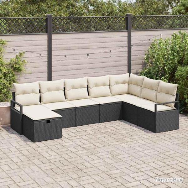 Ensemble de Canap�s avec coussin 8 pcs Noir et Cr�me polyrotin
