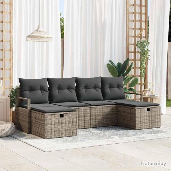 Ensemble de Canap�s avec coussin 6 pcs Gris polyrotin