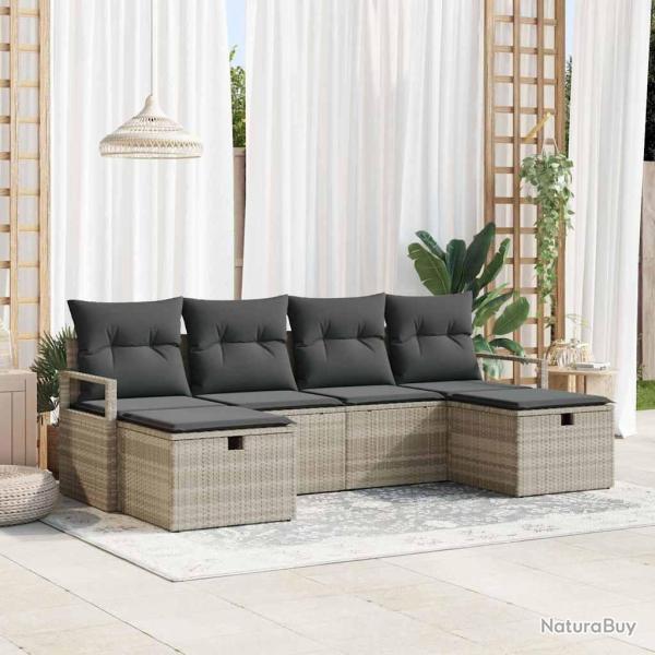 Ensemble de Canap�s avec coussin 6 pcs Gris clair polyrotin
