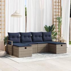 Ensemble de Canap&eacute;s avec coussin 6 pcs Gris et marine polyrotin