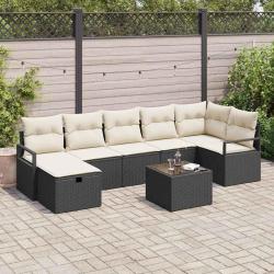 Ensemble de Canap&eacute;s avec coussin 8 pcs Noir et Cr&egrave;me polyrotin