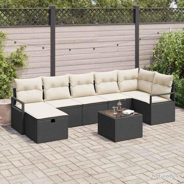 Ensemble de Canap�s avec coussin 8 pcs Noir et Cr�me polyrotin