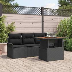 Ensemble de canap&eacute; de jardin 5 pcs Noir Poly rotin