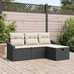 Ensemble de Canap&eacute;s avec coussin 4 pcs Noir polyrotin