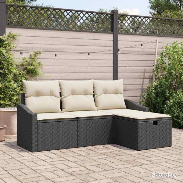 Ensemble de Canap�s avec coussin 4 pcs Noir polyrotin