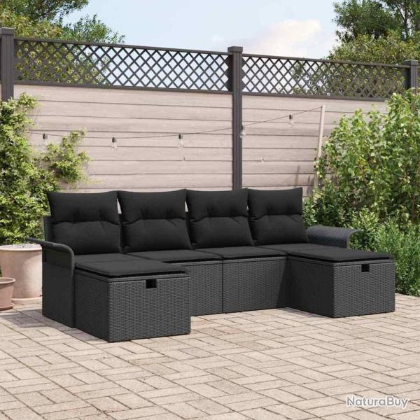 Ensemble de canap� de jardin avec coussin 6 pcs Noir polyrotin