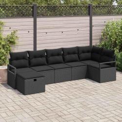 Ensemble de Canap&eacute;s avec coussin 7 pcs Noir polyrotin