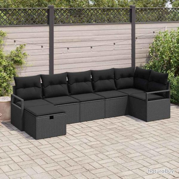 Ensemble de Canap�s avec coussin 7 pcs Noir polyrotin