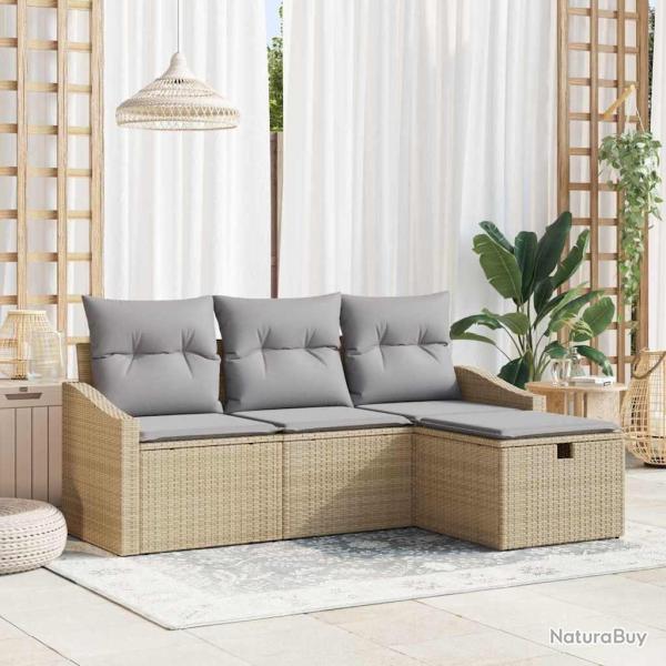 Ensemble de Canap�s avec coussin 4 pcs Beige polyrotin