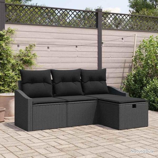 Ensemble de Canap�s avec coussin 4 pcs Noir polyrotin
