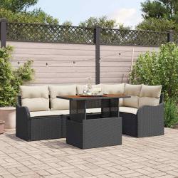 Ensemble de canap&eacute; de jardin 6 pcs Noir Poly rotin