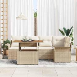 Ensemble de canap&eacute; de jardin 6 pcs Beige Poly rotin