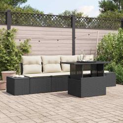 Ensemble de canap&eacute; de jardin avec coussin 5 pcs Noir et Cr&egrave;me