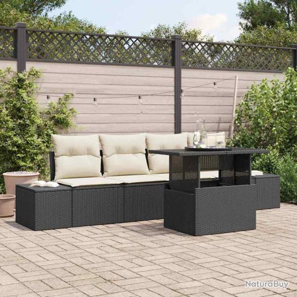 Ensemble de canap� de jardin avec coussin 5 pcs Noir et Cr�me