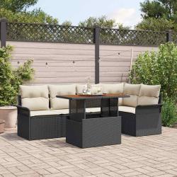 Ensemble de canap&eacute; de jardin 6 pcs Noir Poly rotin