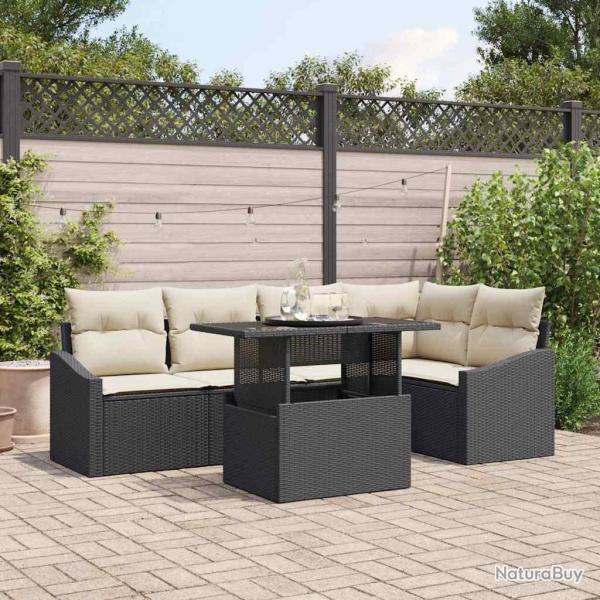 Ensemble de canap� de jardin avec coussin 6 pcs Noir et Cr�me