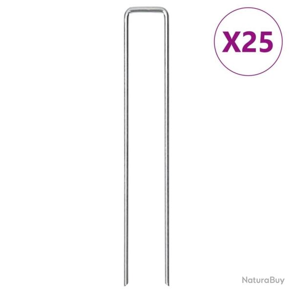 Piquets de sol en forme de U 25 pcs 20x3,5 cm acier galvanis�