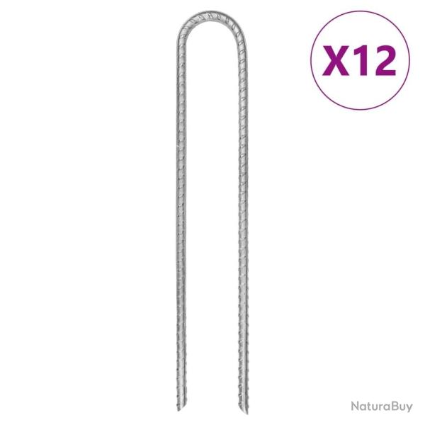 Piquets de tente 12 pcs en forme de U 30cm �7mm acier galvanis�