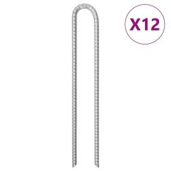 Piquets de tente 12pcs forme de U 41,5 cm &Oslash;12mm acier galvanis&eacute;