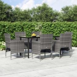 Ensemble &agrave; manger de jardin coussins 7pcs Gris et noir