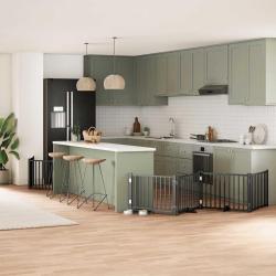 Barri&egrave;re pour chien porte pliable 12panneaux noir bois peuplier