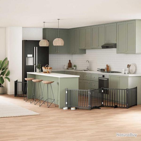 Barri�re pour chien porte pliable 12panneaux noir bois peuplier